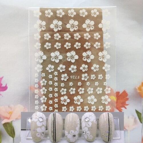 3D Nail Sticker White Flowers Design Nail Foil Glue Sticker Beautiful Cherry Blossoms Sticker for Manicure Nail Art Decoration