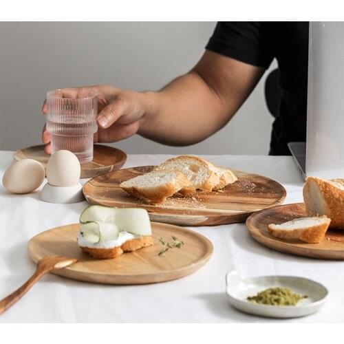 Japanese-style Wooden Tray Dessert Plate Decorative Tray Round Tea Bread Trays Kitchen Organizer Simple Bandeja Pantry Organizer