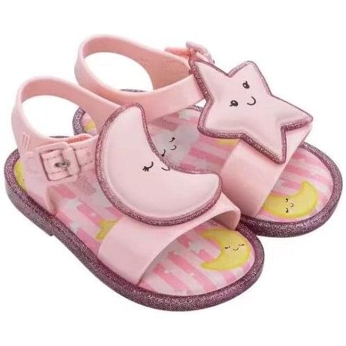 2020 New MIni Melissa Sandals Kids Girl Moon and Star Cute Jelly shoes Childrens Non Slip flat sole Baby beach shoes HMI006