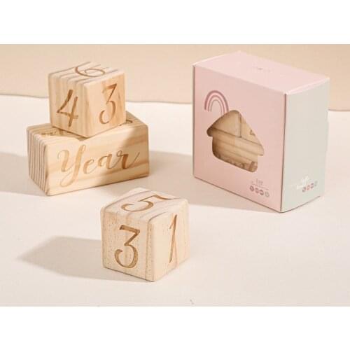 Baby Milestone Set 3PCS 12 Month Pine Wooden Square Baby Photography Camera Accessories Baby Cognition Childrens Growth Gift