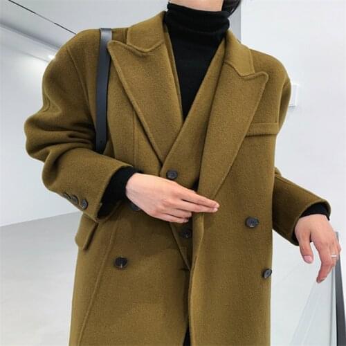 Design Vest Two-Piece Set Double-Sided Black Long High End 100% Wool Coat Women 2021 Winter Korean Version Woolen Overcoat