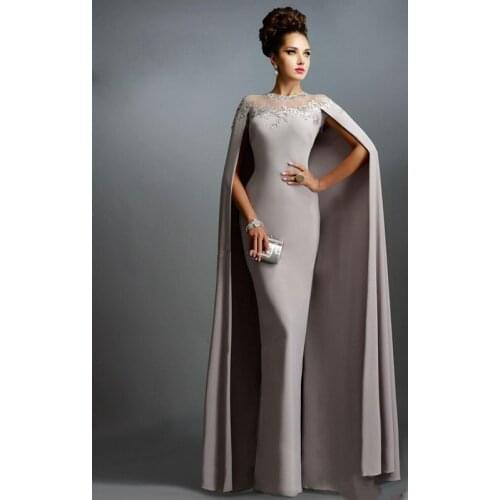 Elegant Prom Dresses Sheath High Collar Chiffon Appliques Lace Beaded Long Prom Gown Evening Dresses Robe De Soiree