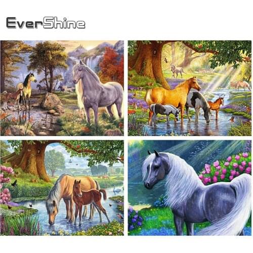 Evershine 5D Diamond Embroidery Landscape Full Drill Square Diamond Painting Scenery Horse Diamond Mosaic Cross Stitch Kit Decor