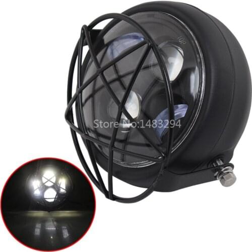 12-60v Black 6.3" Motorcycle Headlight 4 LEDs Turn Signal Fog Light high/low beam + Grill Cover Universal Motorbikes Choppers