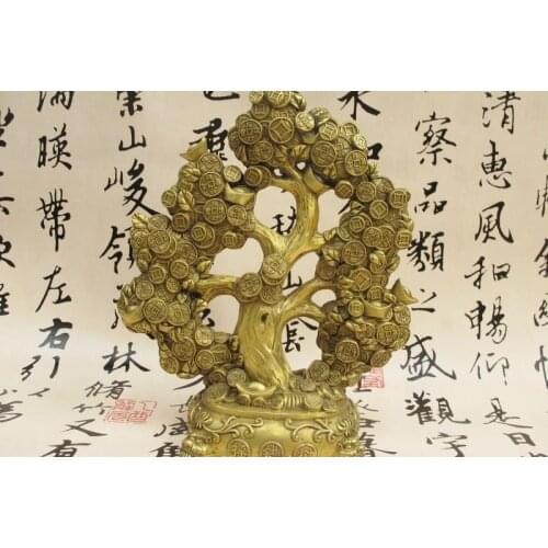 Chinese Feng shui Brass Lucky Money YuanBao Attract wealth Pachira Tree Statue