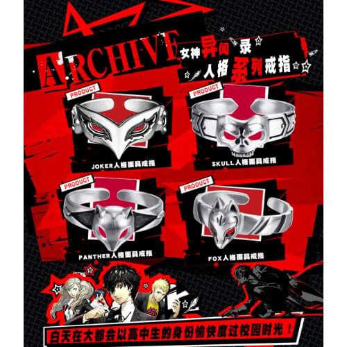S925 Silver Anime Persona 5 P5 Rings Costume Joker Fox Skull Panther Anne Mask Finger Ring Cosplay