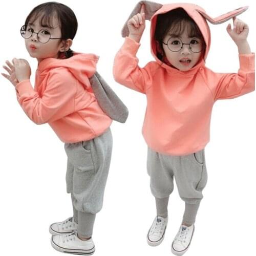 2021 Girls Rabbit Hoody Coat+Pants Clothing Set Kids Spring Autumn Jumpsuit Children Casual tracksuit Sports jogging Suit