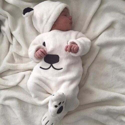 Newborn Baby Girl Boy Winter Warm Clothing Sets Fluffy Long Sleeve Top Foot Cover Pants Hat 3 Piece Outfits For 0-24M