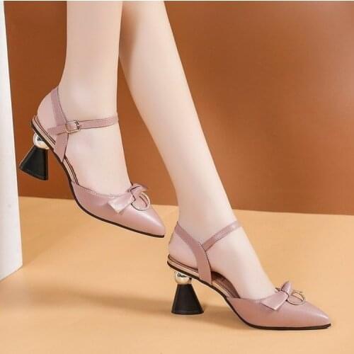 Summer Women Fashion High-Heeled Shoes Sexy And Elegant One-Word Buckle Pointed Bow Ladies Sandals