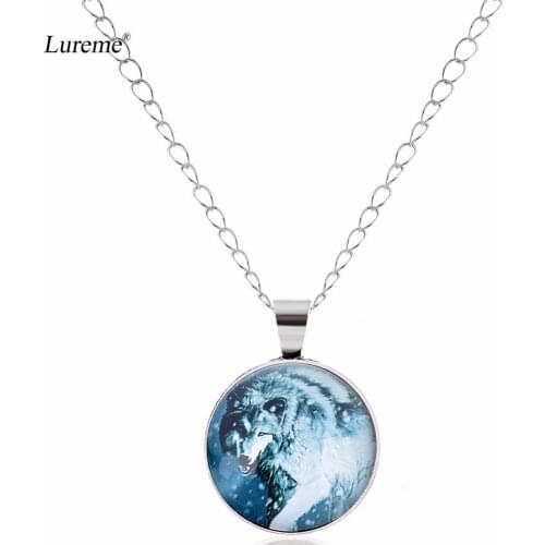 Lureme Cool Wolf Glass Time Gem Silver Chain Pendant Necklace for Women Men (nl005895)