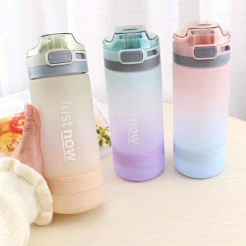 Frosted Plastic Cup With Straw Gradient Water Bottle Capacity Label Portable Handle Female Male Outdoor BPA Free Drinkware Jug