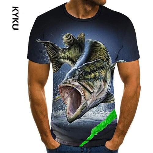 KYKU new T-shirt mens casual 3D printed T-shirt personalized cool design fish print hip-hop T-shirt Harajuku shirt T-shirt