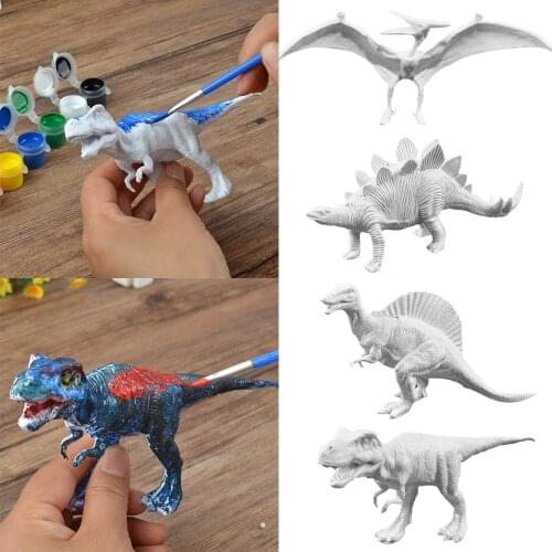 DIY 3D Painting Dinosaurs Figurines Graffiti Toys Set with 6 Color Paint and 1pcs Brush for Children Educational Drawing DIY Toy