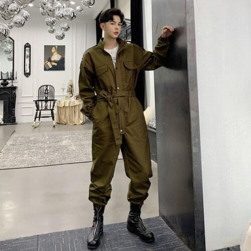 New Cargo Jumpsuit Men Multi-pocket Hip Hop Dancer Overalls INS 2021 Long Sleeve Working Plus Size Casual Loose Trousers Men