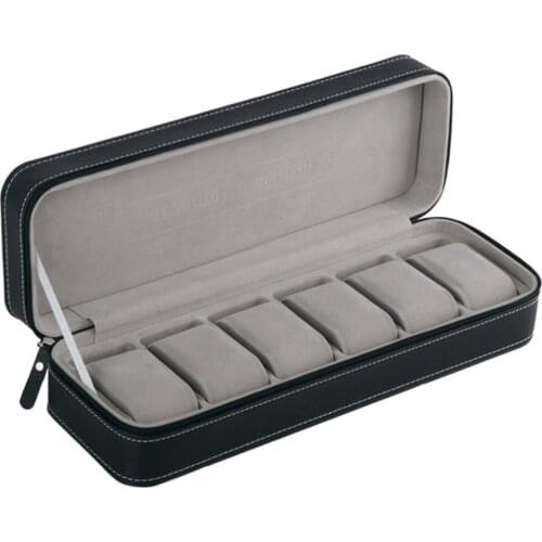 6 Slots Watch Display Box Storage Organizer With Zipper Classic Multi-functional Bracelet Display Case PU Leather Wristwatch Box