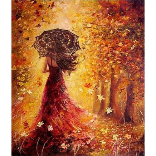 Autumn Maple Deciduous Diamond Painting Oil Woman Round Full Drill Portrait Nouveaute DIY Mosaic Embroidery 5D Cross Stitch Gift