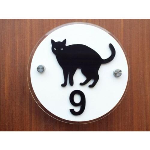 Personalised Black Cat Acrylic House sign with metal stand-offs