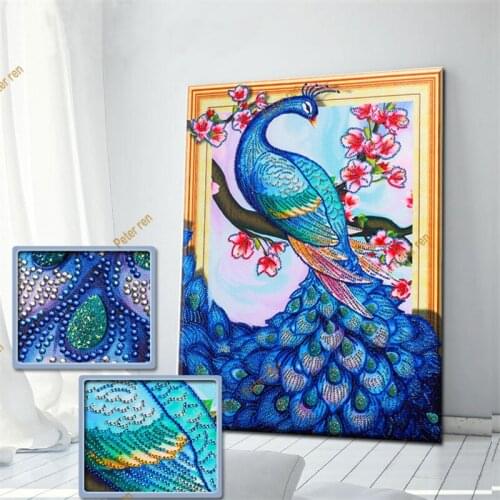 Peter ren 5D Special-shaped DIY Painting Diamond Blue Peacock Diamond Embroidery Handmake Accessories Mosaic Animals Decoration