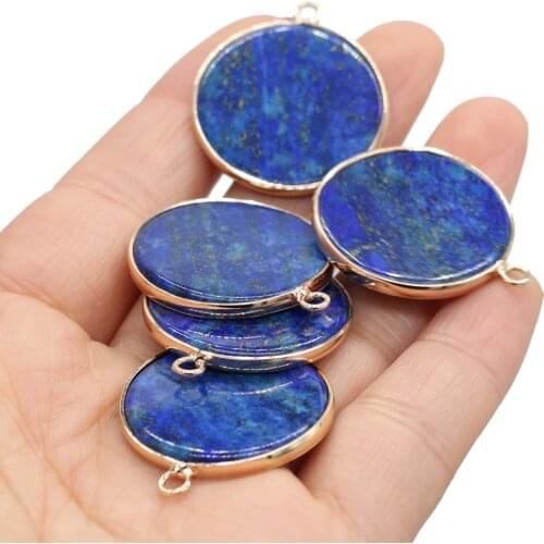 Natural Stone Pendants Round Gold-plated Lapis lazuli for Women Jewelry Making DIY Exquisite Necklace Earrings