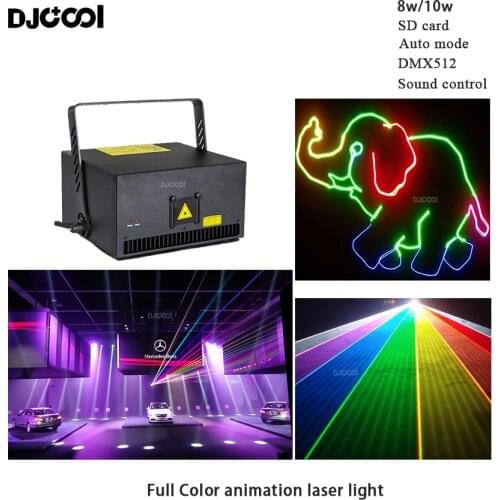 8w/10w Full Color Animation Laser Light Professional Stage Pattern Effect Light DMX512 Sound control Auto mode Disco party