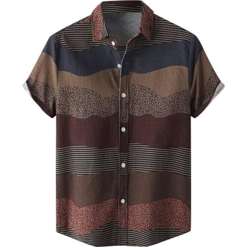 Mens Shirt Vintage Ethnic Style Printing Loose Short Sleeve Casual Shirts Daily Wearing High Quality Office Blouse Chemise Homme