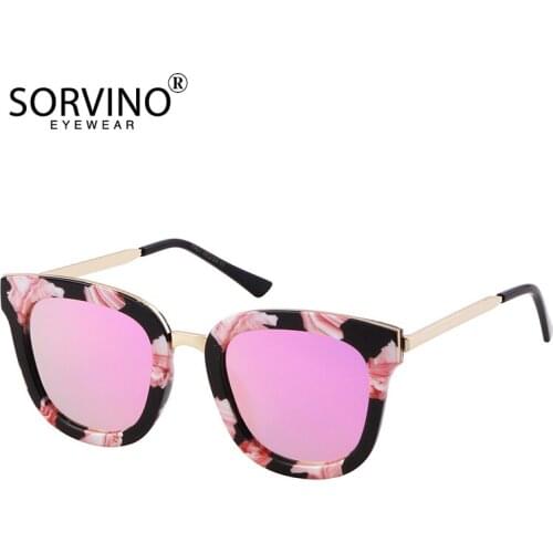 SORVINO 2020 Dazzling Sunglasses for Women Driving Shades Retro Package Flower Rose Gold Glasses Luxury Brand Designer