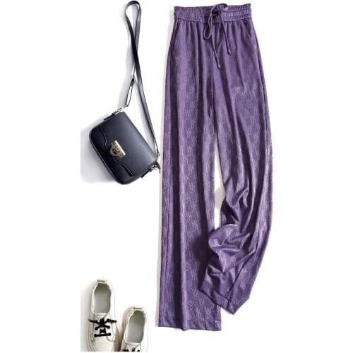 Thin silky draped printed wide-leg pants womens summer new style Korean high-waist loose straight-leg casual drag sports pants