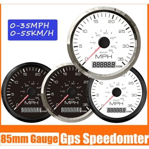 Waterproof 85mm GPS Speedometer 0-35MPH 0-55KM/H for Motorcycle Total Mileage Adjustable 12V 24V Red Yellow Backlight