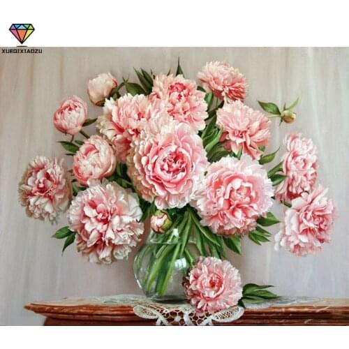 XUEQIXIAOZU Full Round Red flowers Diamond drawing 5D DIY Diamond setting Mosaic painting Home decoration gifts 2020 New