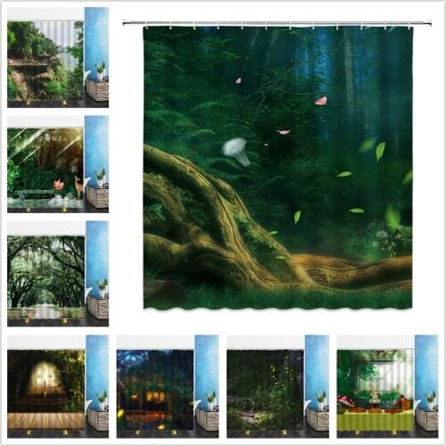 Dream Forest Shower Curtains Landscape Cartoons Rabbit Mushroom Fantasy Bathroom Home Decor Waterproof Polyester Cloth Curtain