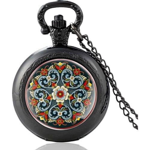 Gold Antique Noble Flowers Design Black Vintage Quartz Pocket Watch Men Women Charm Pendant Necklace Hours Clock Gifts