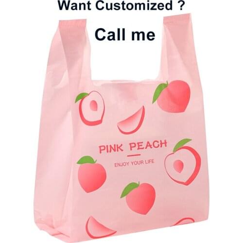 10pcs Shopping Bag Peach Plastic Gift Bags Plastic Shopping Bags With Handle Christmas Wedding Party Favor Bag Can Be Customized