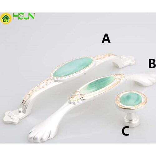 128mm Green Jade Modern Fashion Furniture Handles Silver White Kitchen Cabinet Dresser Door Handles Pulls 5" Gold Drawer Knobs