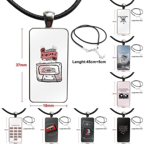 13 Thirteen Reasons Why Tape For Women Gift Glass Pendant Necklace Handmade Half Pendant Rectangle Necklace