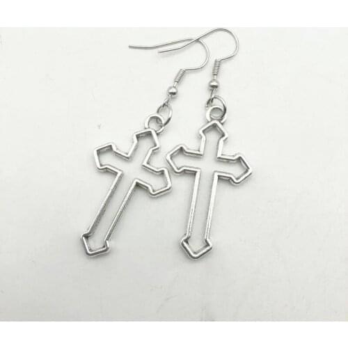 2021 Hot Sale Fashion Handmade Simple Cool Punk Retro Silver Cross Pendant Earrings Jewelry Best Gifts for Female Girls
