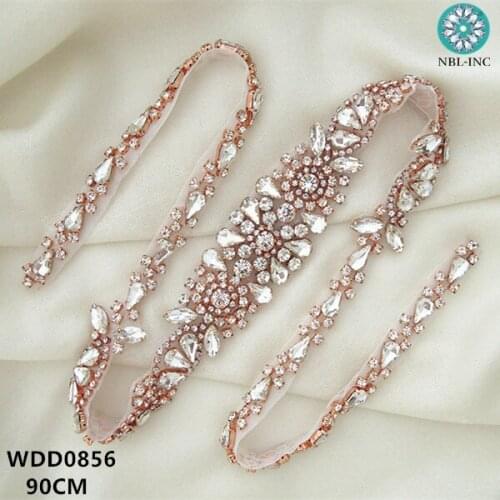 30PCS)Wholesale beaded bridal sash crystal rhinestone appliques iron on for wedding dresses DIY sash WDD0856-90CM