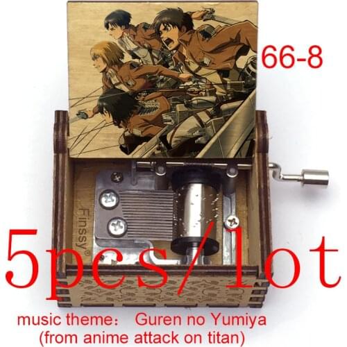 5pcs attack on titan Shingeki no Kyojin season1 OP Guren no Yumiya Music Box Wood Hand Christmas Birthday anime Fans Friend Gift