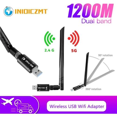 INIOICZMT USB 3.0 1200Mbps Wifi Adapter Dual Band 5GHz 2.4Ghz 802.11AC Wifi Antenna Dongle Network Card For Laptop Desktop PC
