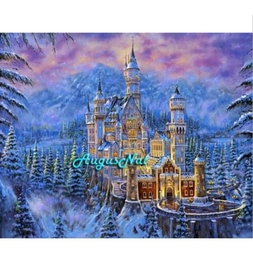Castle diamond painting full square snow forest wall art senery diamond dotz winter rhinestone pasted pictures hand craft gifts