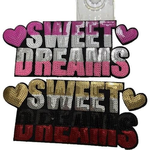 New Sequins SWEET DREAMS Patches for Clothes Iron on Patch Sequined Embroidery Appliques DIY Decoration Patch Letter Style