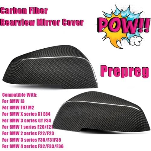 1 Pair Dry Carbon Fiber Rearview Mirror Cover For BMW 1 2 3 4 X Series F20 F21 F22 F23 F30 F31 F32 F33 F36 X1 E84 F87 M2 Prepreg
