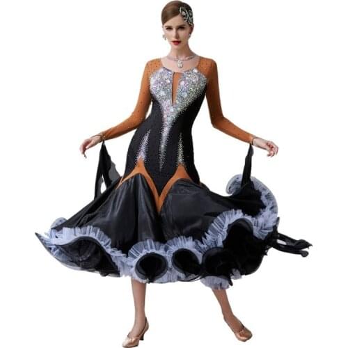 B-19448 Elegent pearl silk national standard ballroom party dress big pendulum ballrom dance dress for competition