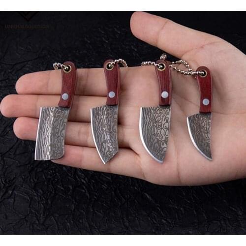 Damascus Keychain Small Kitchen Knife Cool Mini Knife Pendant Accessories Holiday Gift Wrapping Paper Cutter ocket knife