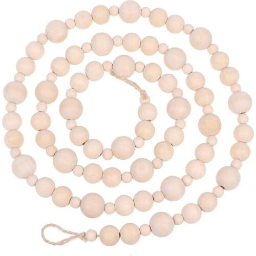Wooden Beaded Garland Farmhouse Home Decor Rustic Country Natural Holiday Christmas Tree Garland Boho Decorations 7.3-Ft