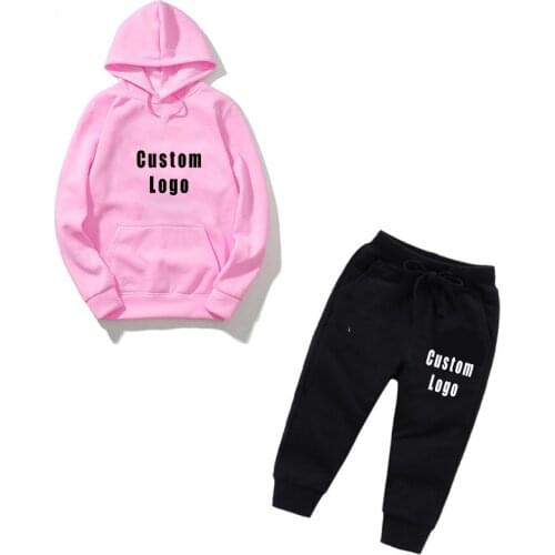 Children Hoodies + Pants Customized Logo Printing Sweatshirt 2 Piece Set Kids Name Diy Logo Casual Sport Suit Autumn Spring