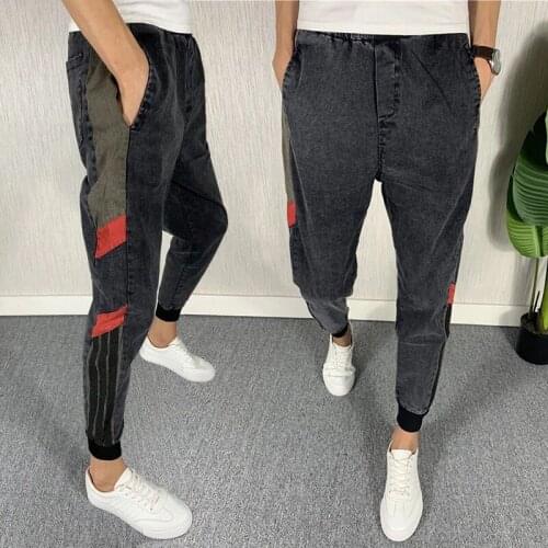 Mental guy hip hop denim jeans mens 2021 spring and summer fashion brand slim pants Korean teenagers ankle-length pants