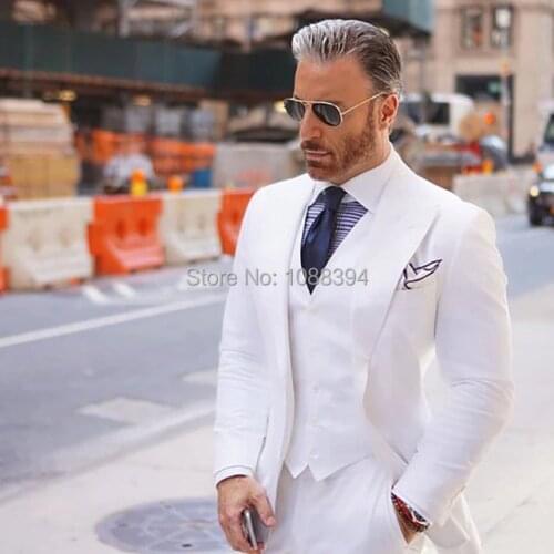 SZ Elegant Custom Made White Suit Slim Fit Formal Wedding Suits for Men Groom Suits Best Man Blazers 3 Pieces Peaked Lapel Terno
