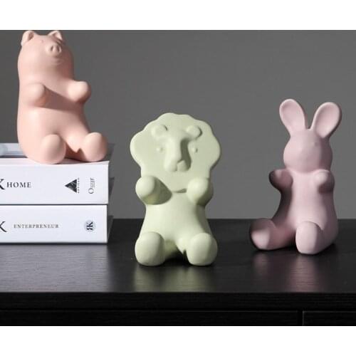 Cartoon Ceramic Animal Piggy Bank+Mobile Phone Holder Money Bank for Kids Creative Home Decoration Nordic Style Crafts Ornament