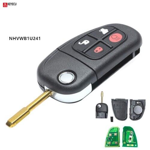 KEYECU Folding Flip Remote Car Key Fob 4 Button 433/315MHz 4D60 for Jaguar S-Type X-Type XJ8 2001-2008 FCC ID:NHVWB1U241