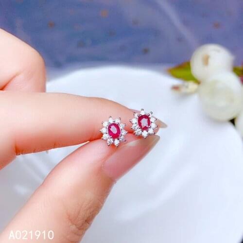 KJJEAXCMY boutique jewelry 925 sterling silver inlaid Natural ruby gemstone Womens Stud earrings support detection trendy